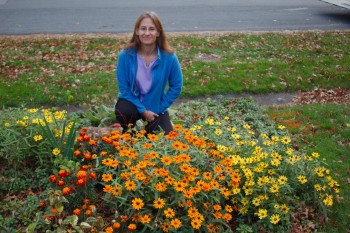 Cathy and Her Zinnias