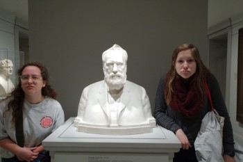 Dorothy and Karlee with “Alexander Graham Bell” by Moses Wainer Dykaar