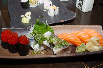 Salmon Roe (ikura), Mackerel (saba), and Salmon (sake)