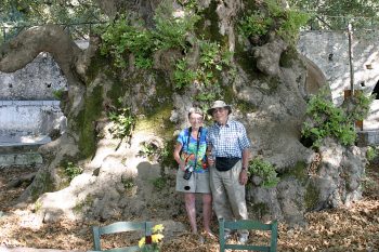 Dot and Bob at the Old Plane Tree, Krási, Crete, 2007