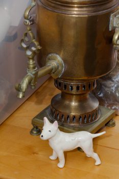 Samovar Lamp and Ceramic Dog