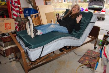 Cathy in Our New Adjustable Bed