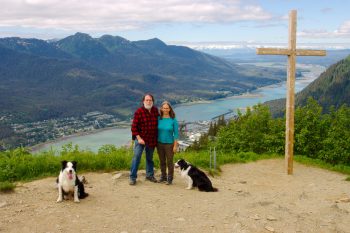 Henry, Cathy, and the Dogs at Father Brown's Cross, Mt. Roberts