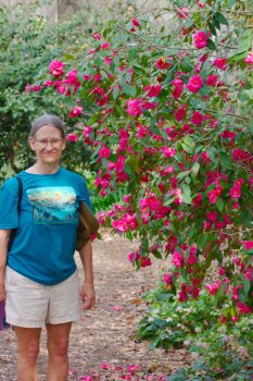 Cathy with ‘Red Candles’ Camellia